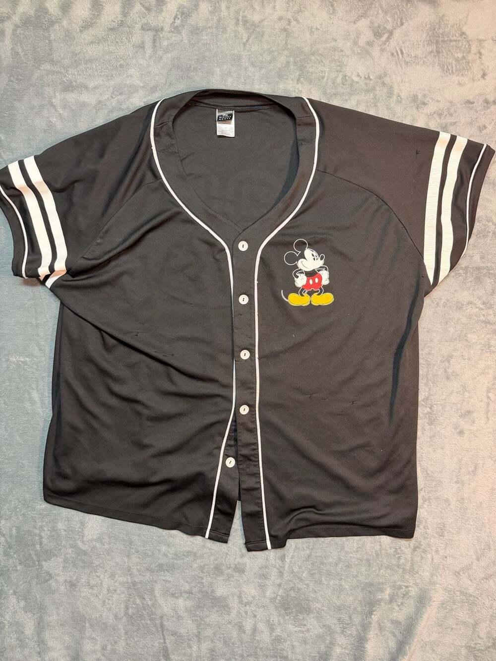 Disney Mickey Mouse Plus Size 4X Black Baseball Jersey Button Down Shirt